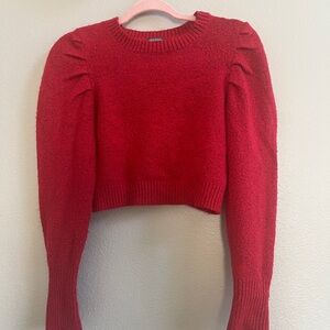 ❤️ Red Puff Sleeve Cropped Knit Sweater ❤️